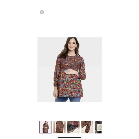 isabel maternity by ingrid isabel Floral Smocked Chest Blouse Sz XS 3/4 Sleeve - Picture 9 of 9